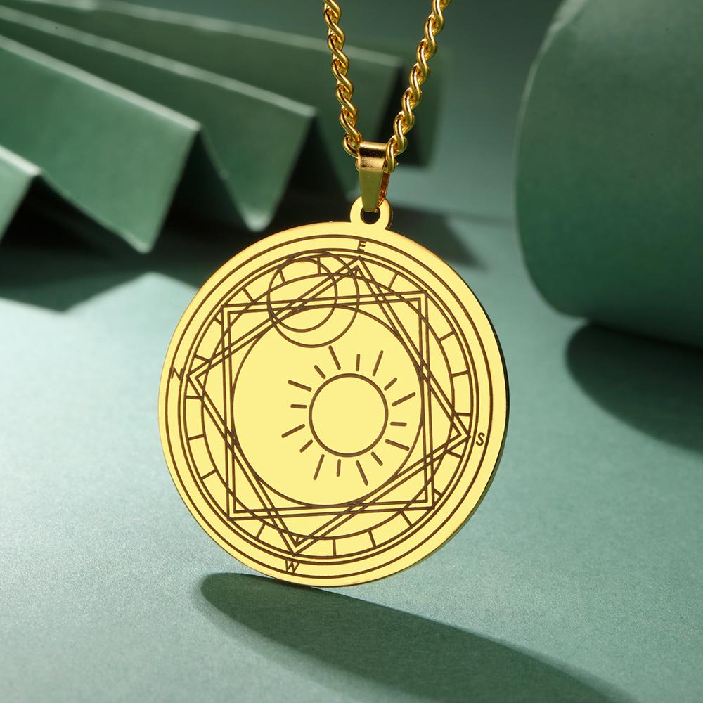 Dawapara Pentagram Crescent Necklace Sakura Magic Circle Sun Moon Star Magic Array Good Luck Amulet Stainless Steel Jewelry