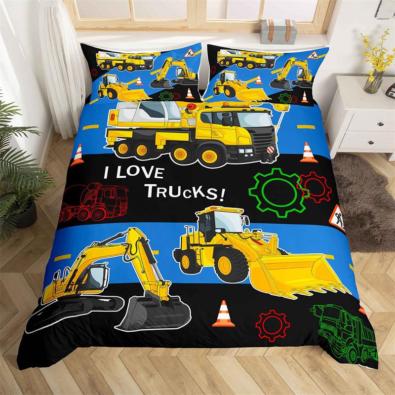 Kinder Graafmachine Dekbedovertrek Set Twin Jongens Apparatuur Vrachtwagens King Beddengoed Set Microvezel Bouwplaats Voertuig Auto Dekbedovertrek