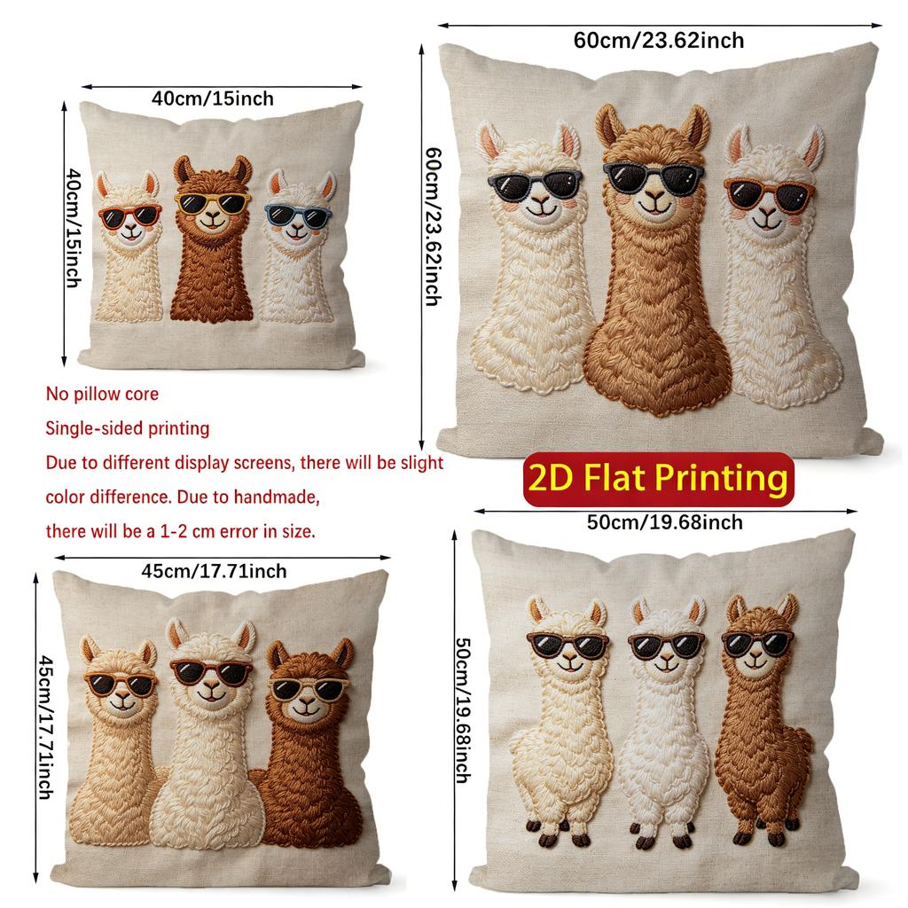 Cool Sunglasses Alpaca Square Throw Pillow Covers Pattern Cushion Cover Suitable for Sofa Bedroom Car Pillow Cover