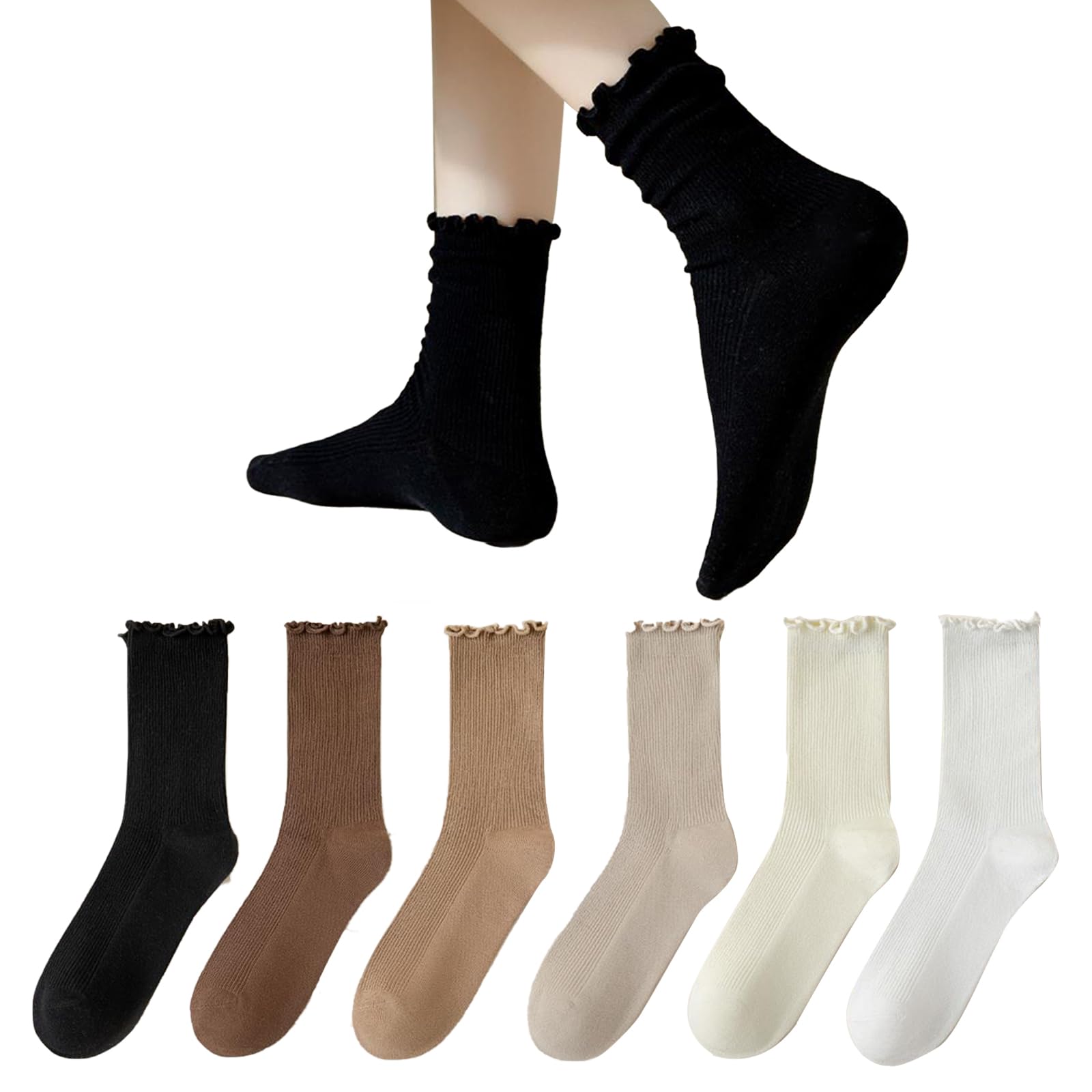 

Junerose Crew All and Sizes I Women s Socks, Seasons, 6-Pair Set, Antibacterial, Odor-Resistant, Sweat-Wicking, Medium-Thickness, Breathable, Stylish,