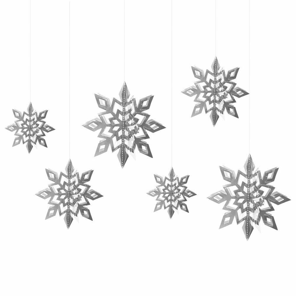 

Christmas Snowflake Ceiling Decorations Set of 6 Perfect for Winter Theme серебряный