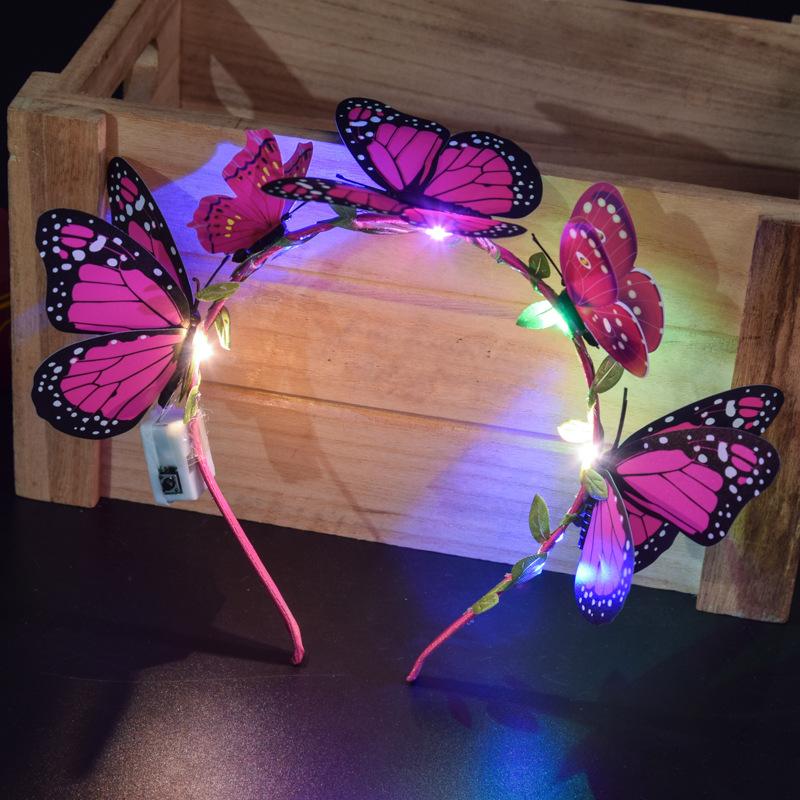 Glowing Butterfly Luminous Hairbands Light Up Flash Headband Women Girls LED Neon Birthday Bridesmaids Wedding Party Supplies