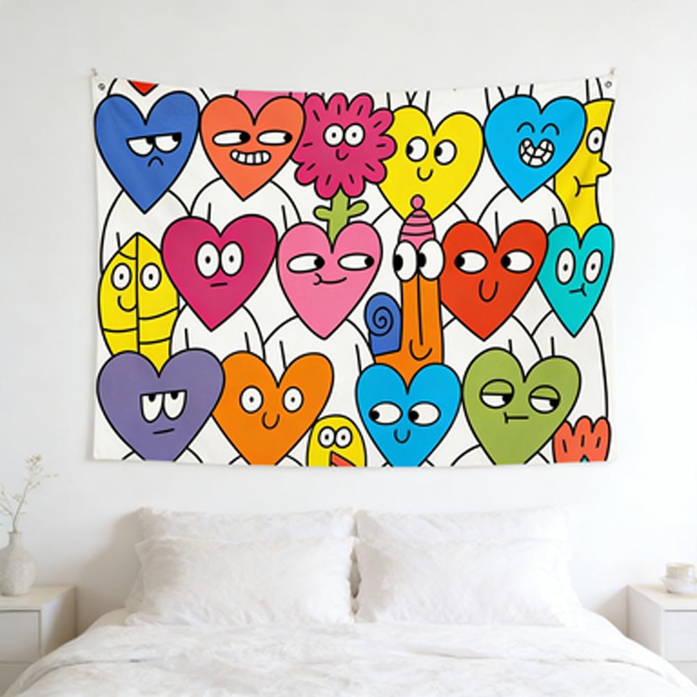Nordic Style Cute Little Monster Cartoon Tapestry Wall Hanging for Kids Room Student Dorm Bedroom Living Room Bedside Decor