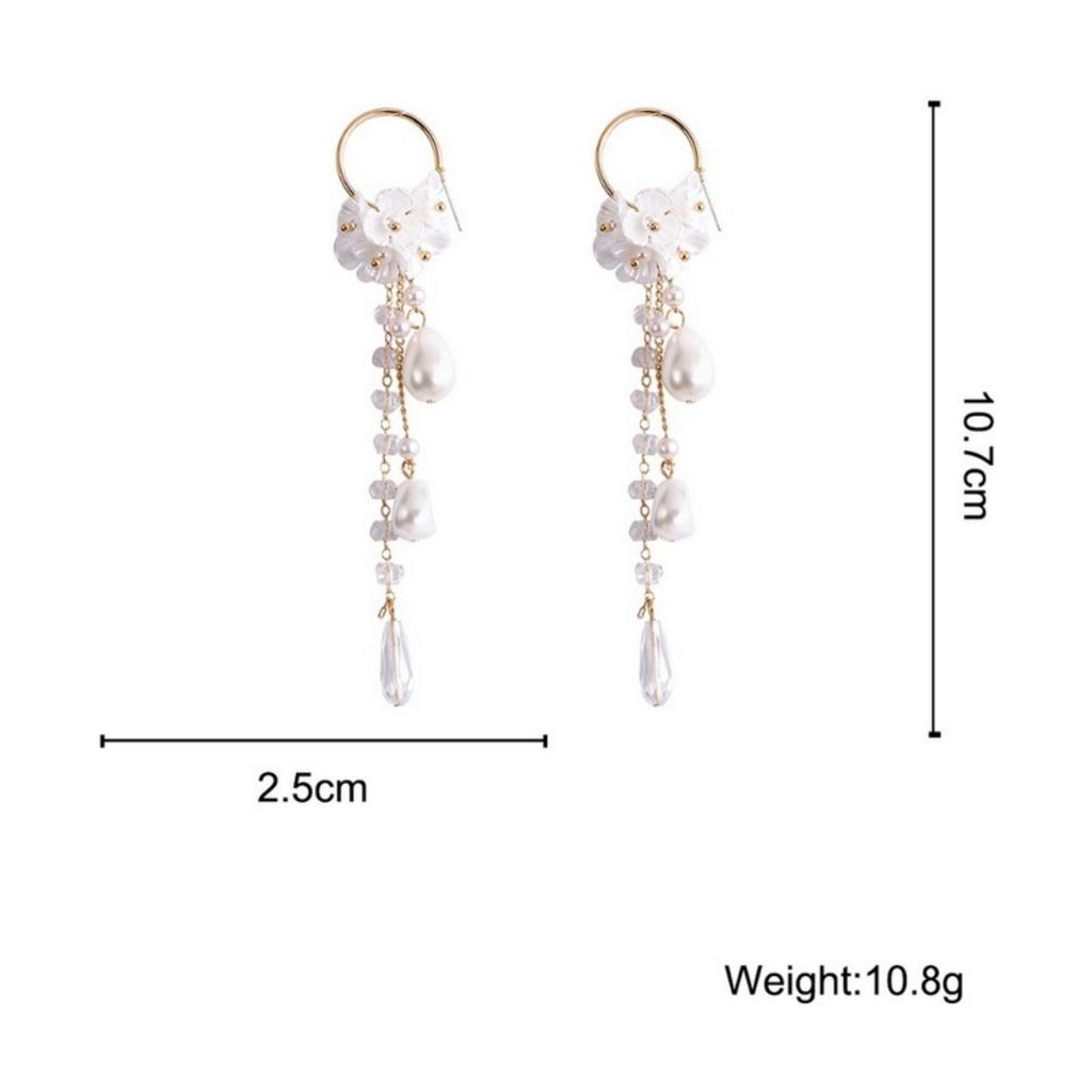 Exquisite White Resin Flower Imitation Pearl Tassel Drop Earrings For Women Men  Floral Irregular Crystal Earring Jewelry
