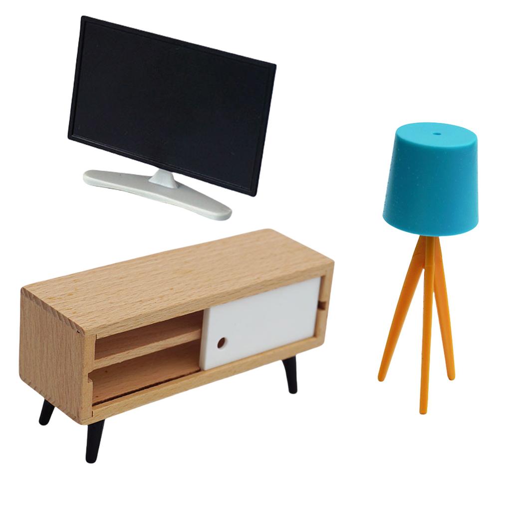 Puppenhaus Miniatur Möbelset 1/6 1/12 Maßstab TV-Schrank und Stehlampe Modellmöbel für realistische Dekoration