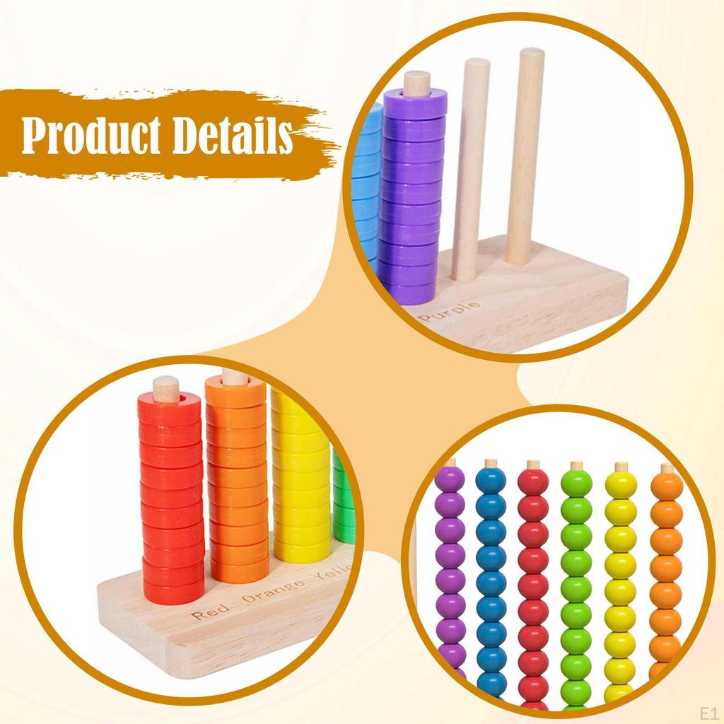Color Sorting And Stacking Toy Made of Wooden Beads for Recognition, Educational