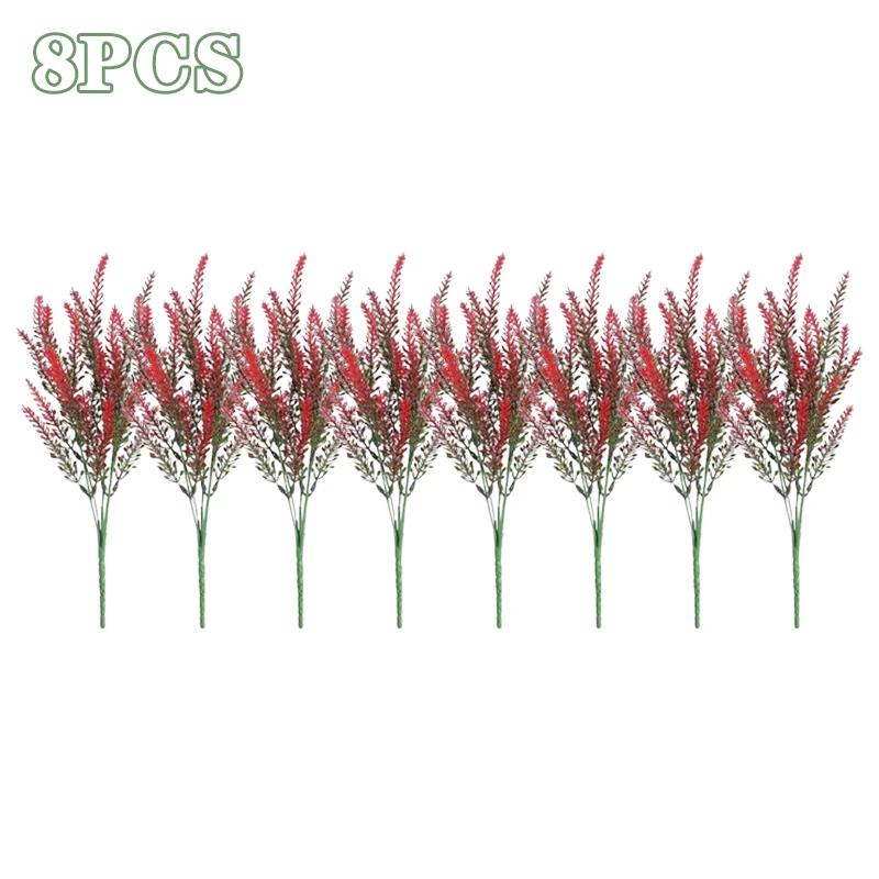2-16PCS 5 Prong Lavender Artificial Flowers UV Resistant Fake Plant for Outdoor Garden Decor Faux Plastic Flower Home Decoration