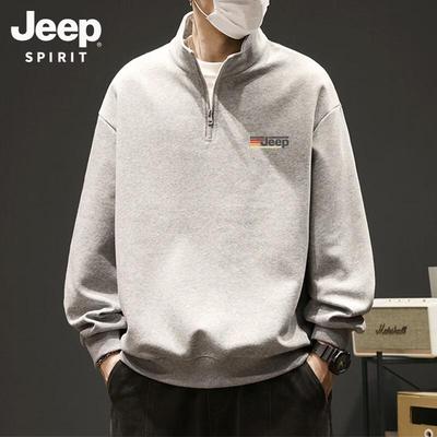 JEEP SPIRIT Men's Spring Half-Zip Stand Collar Sweatshirt