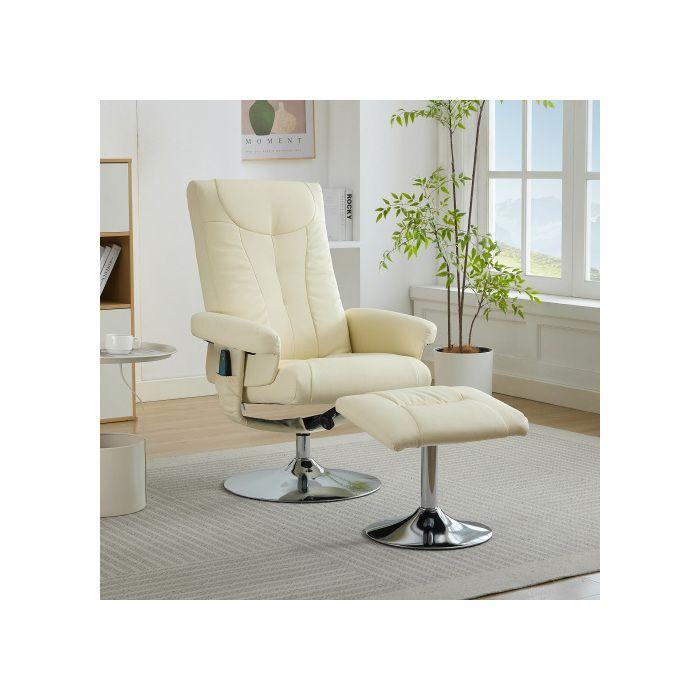 Fauteuil TV Avec Fonction Chauffante Électrique Et Repose-pieds, Pivotant À 360 Degrés, Tissu PU Beige