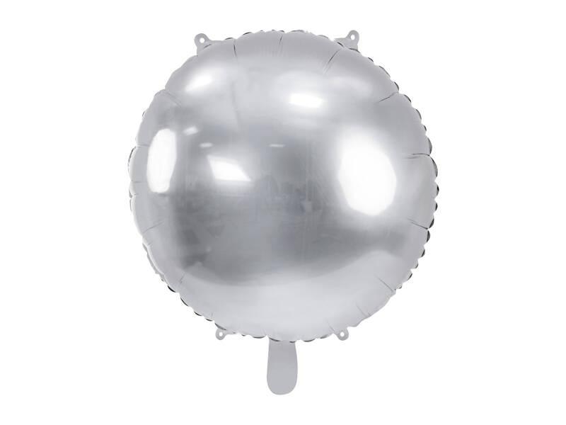 Balon Foliowy Okrągły Pastylka, Srebrny, 80 Cm
