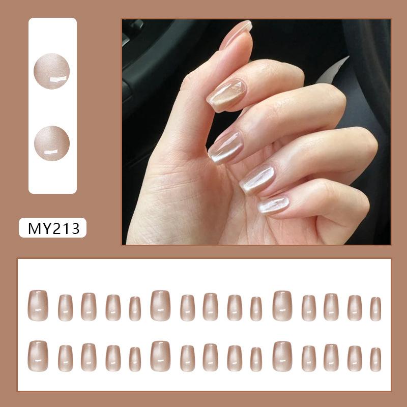 

Simple brown cold tea showing white cat eyes sweet girl European and American ins style removable manicure tablets 30 pieces