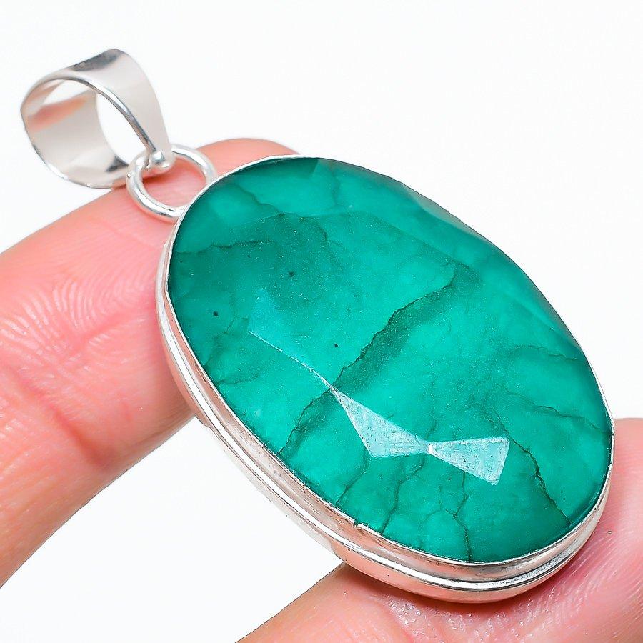

Emerald(Simulated) Gemstone Handmade Ethnic Jewelry Pendant 2.13 SR-9101