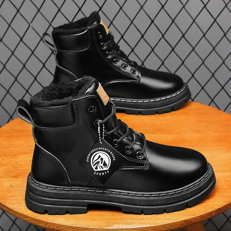 Men Leather Shoes High Top Boots Motorcycle Ankle Boots Men Winter Boots Man Shoes Lace-Up Botas Hombre Spring Hot Sale