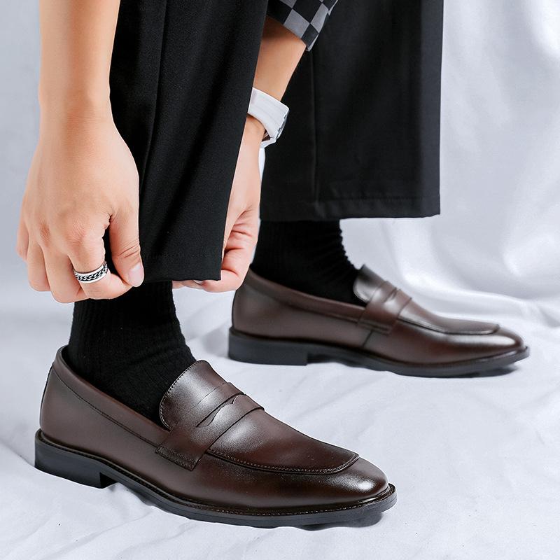 big size men casual business wedding formal dress shoes slip-on driving shoe black brown summer loafers original leather sneaker