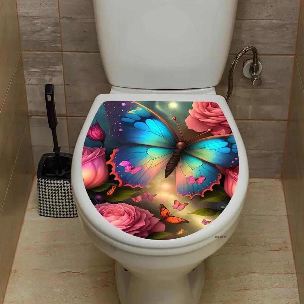 

3D Printed Flower View Decals WC Pedestal Pan Cover Sticker Toilet Stool Commode Sticker Home Decor Bathroon Decor 35x40cm