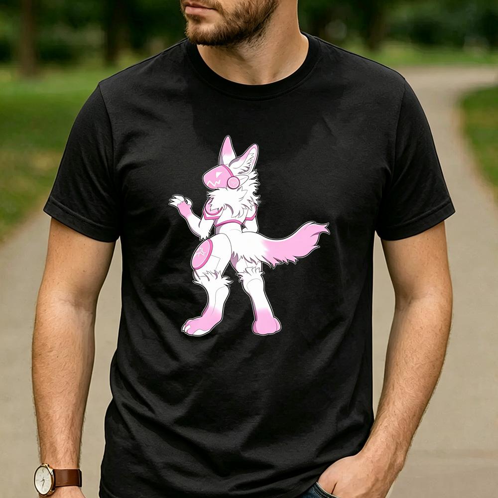 Pink White Gradient Full Body Protogen Graphic T Shirt Unisex Crew Neck Short Sleeve Fandom Fan Holiday Gift Top