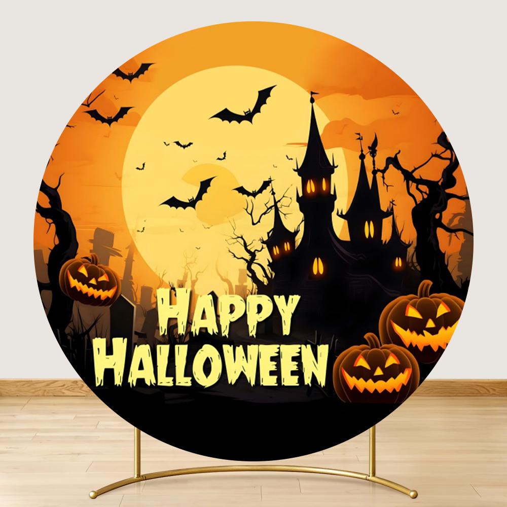 Halloween Party Round Backdrop Cover Pumpkin Witch Full Moon Night Castle Baby Shower Birthday Circle Photo Background Props