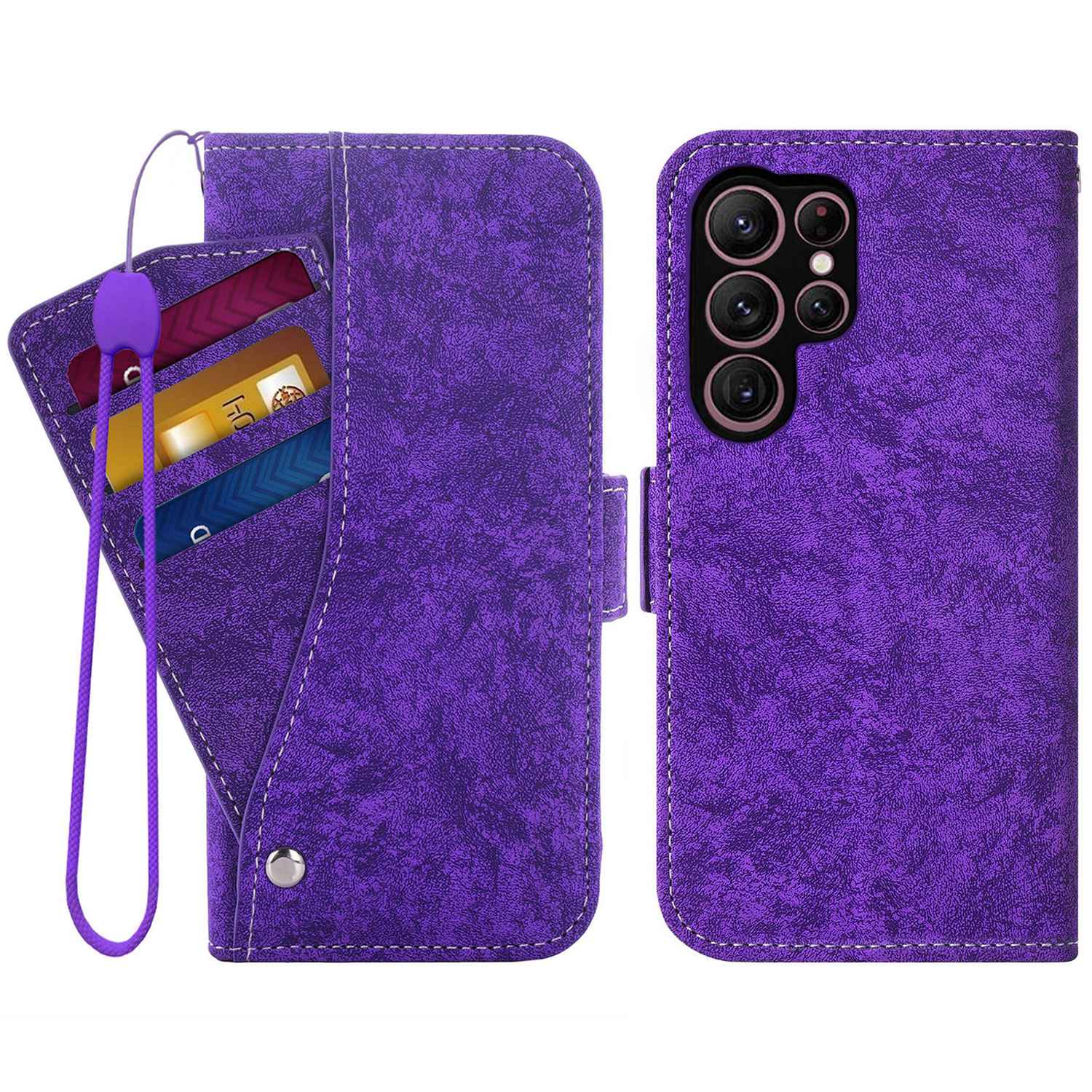

For Samsung Galaxy S23 Ultra Case Water-ink Painting Wallet PU Leathe Phone Cover with Rotating Card Slots