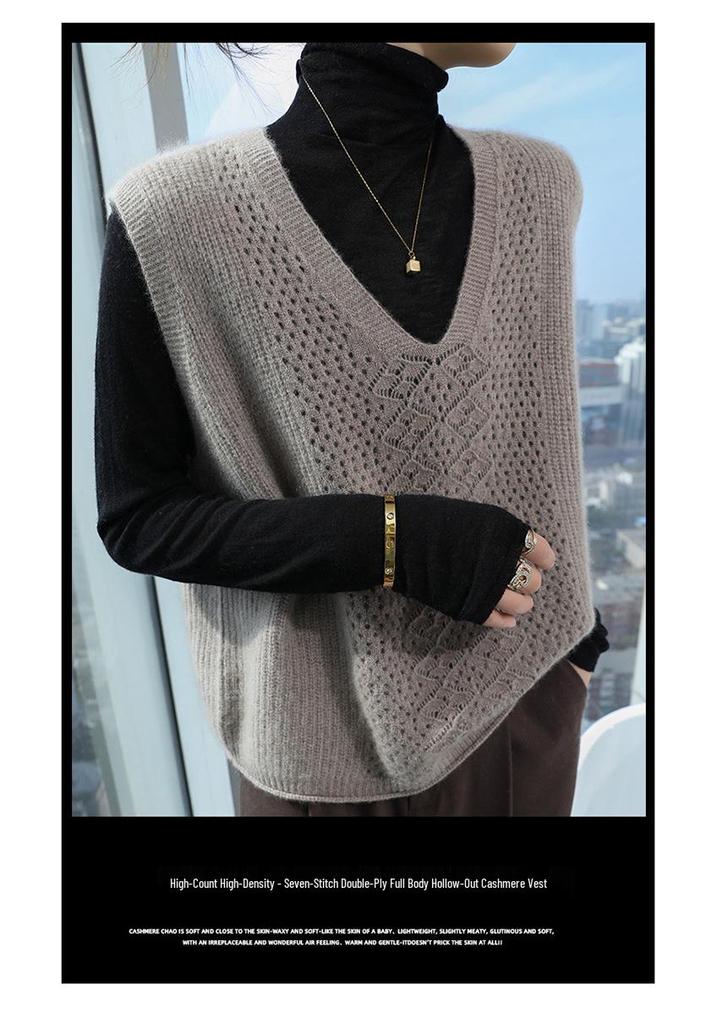 Women's 2024 Spring/Autumn Loose Cashmere V-neck Sleeveless Knit Vest