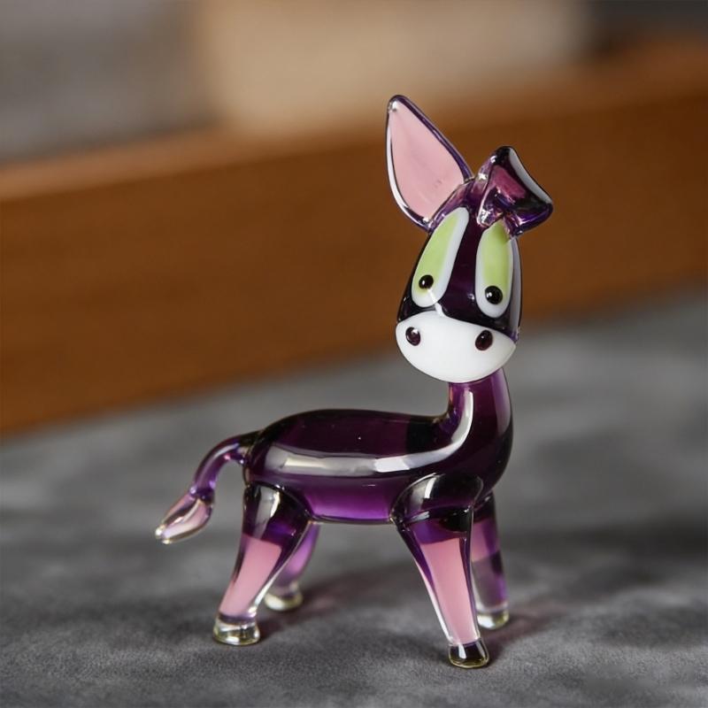 Glass Donkey Miniature Statue Handcrafted Crystal Animal Figurine Home Desk Shelf Decors Housewarmings Birthday Gift
