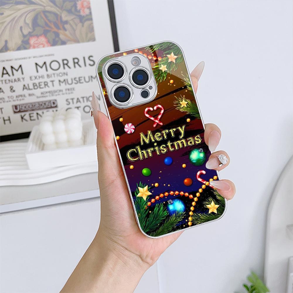 

Чехлы для телефонов Ae119 Merry Christmas Santa art design из гальванизированного стекла для SamsungS25 Ultra iPhone 16 Pro Xiaomi Redmi, полная защита объектива, задняя крышка Vivo V30 5G