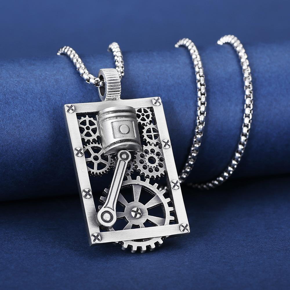 Hollow Square Gear Piston Cyberpunk Pendant Men's Hip Hop Necklace