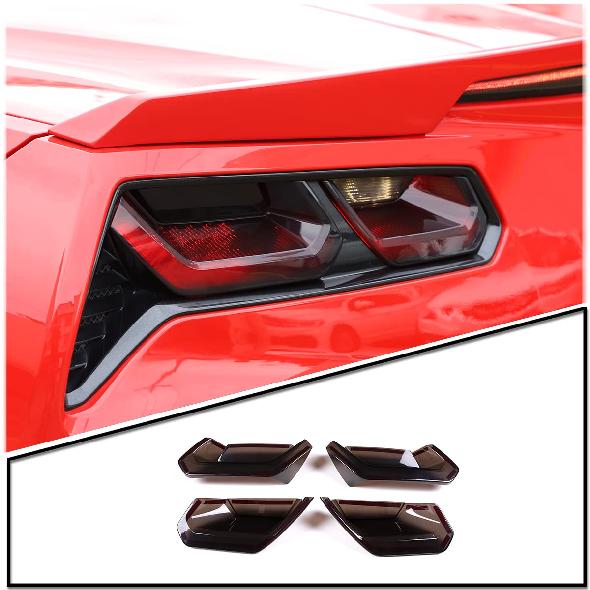 

METYOUCAR Rear Tail Light Lamp Protector Trim Covers for Chevrolet Corvette C7 Easy ABS Set 2014-2019, Installation, Plastic, 4-Piece