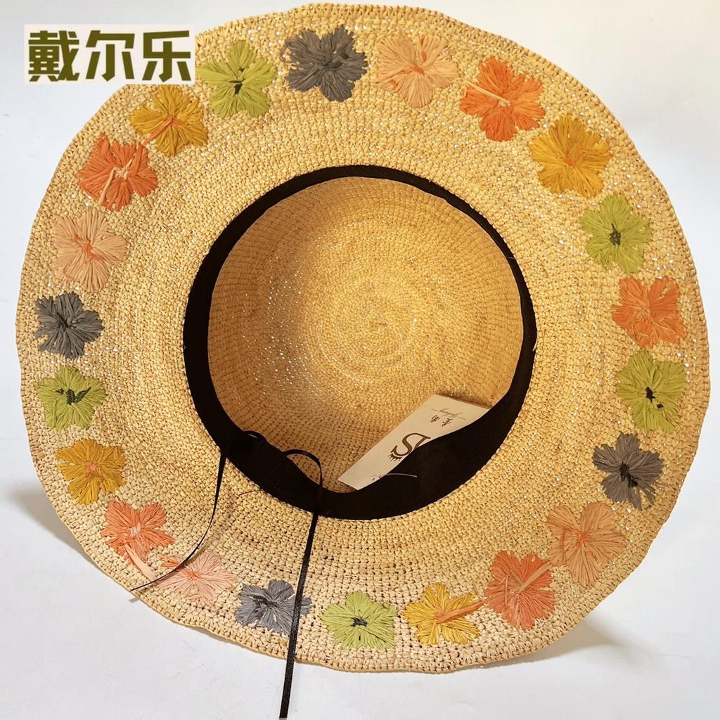 Lafite Straw Hat Handmade Hook Flower Bucket Hat Women'S Spring And Summer Breathable Sunshade Sunscreen Hat Supply