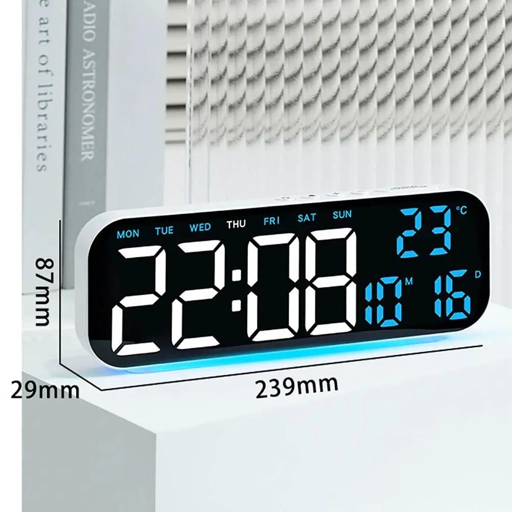Wall-mounted Electronic Wall Clock Temperature Date Digital LED Clocks 12/24H Multi-functional Display Clock for Bedroom