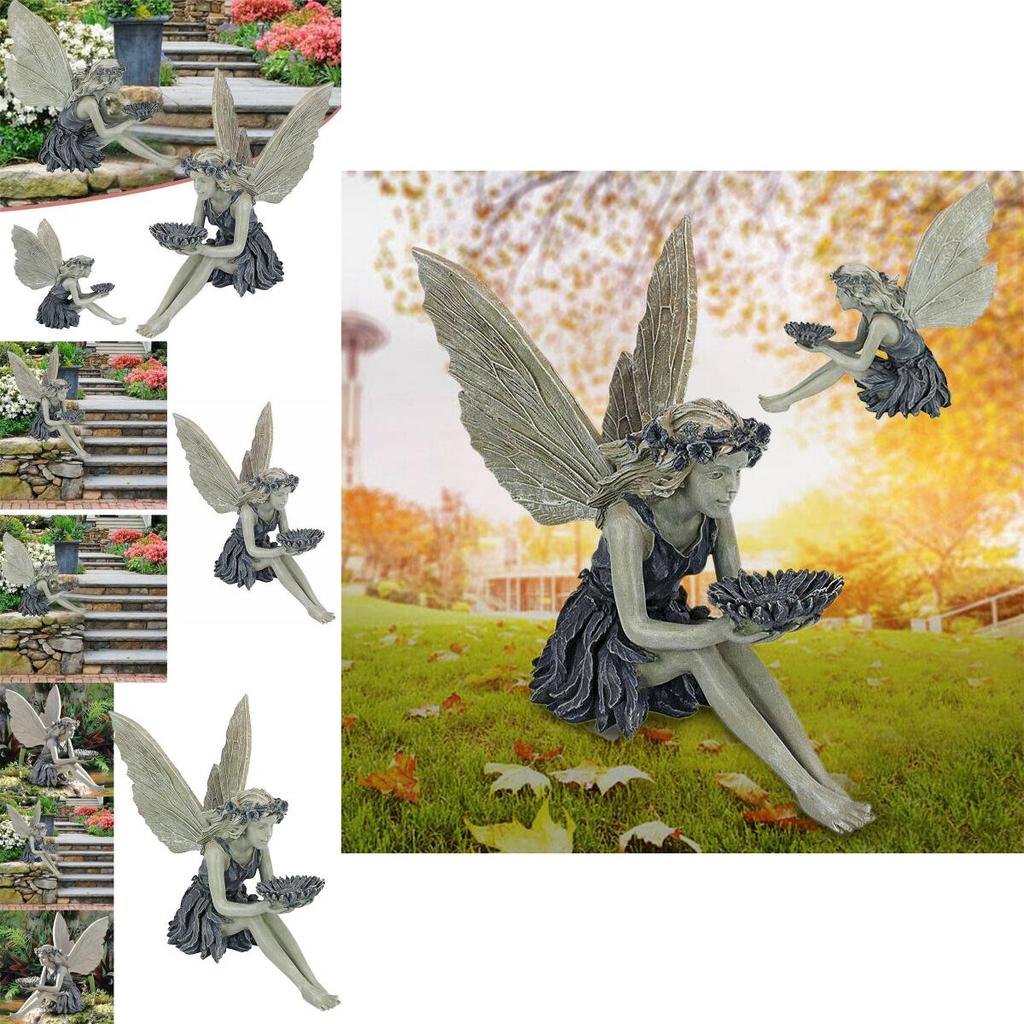 Hand-casted Sitting Fairy Yard Ornament For Outdoor And Indoor Decor