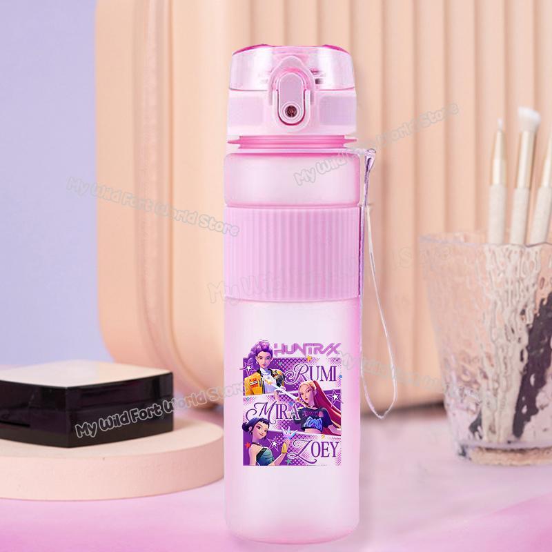 550ml KPop Demon Hunters Kids Sports Water Bottle Rumi Mira Zoey Girl Straw Drink Cup Huntrix Cute Cartoon Bottle Birthday Durable Gift