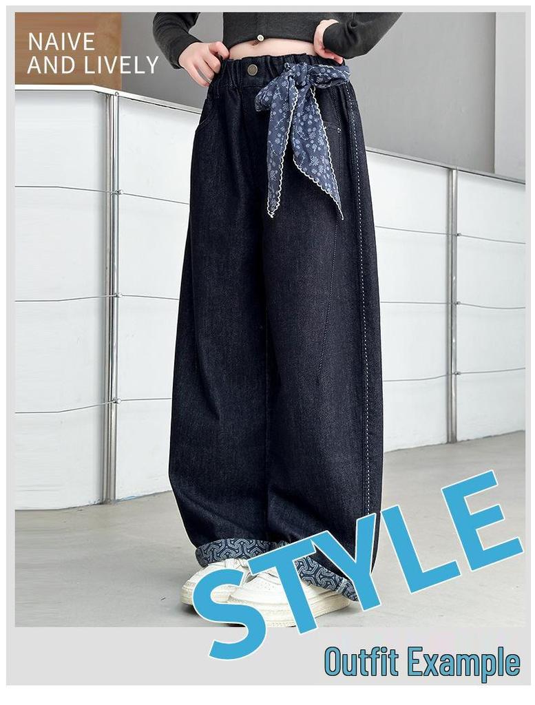 2025 Autumn Girls' Korean-Style Loose Wide-Leg Jeans for Middle & Big Kids