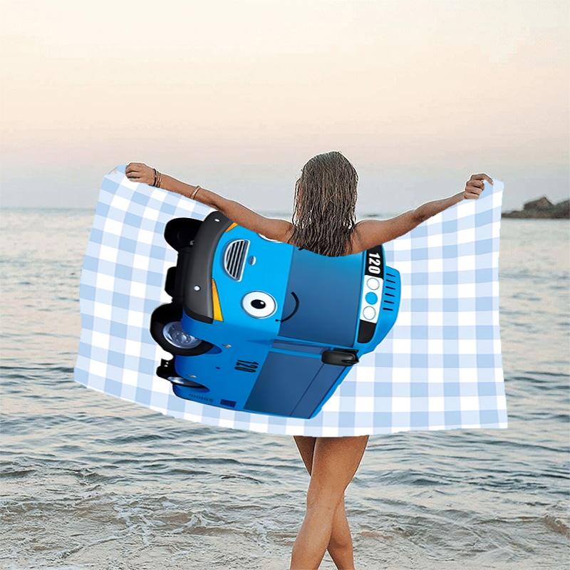 1pc Tayo The Little Bus2 Beach Towel, Beach and Seaside Swimming Pool Equipment, Fashion Pattern, Rectangular, Travel Essentials
