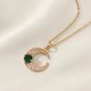 Purple Zirconia Sunburst Pendant Necklace, Golden Tone Sparkly Jewelry for Women