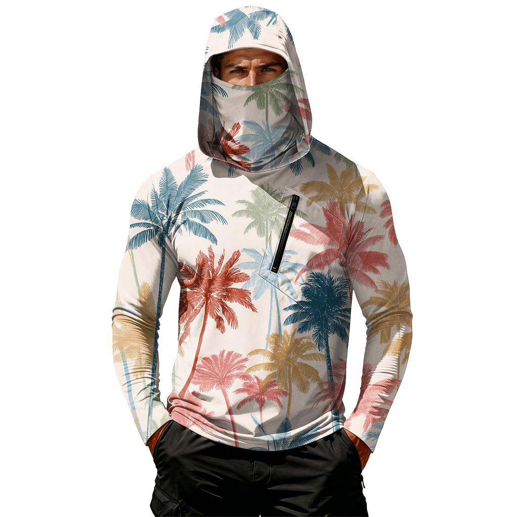 Camiseta Casual con Capucha de Manga Larga para Hombre con Protección Solar