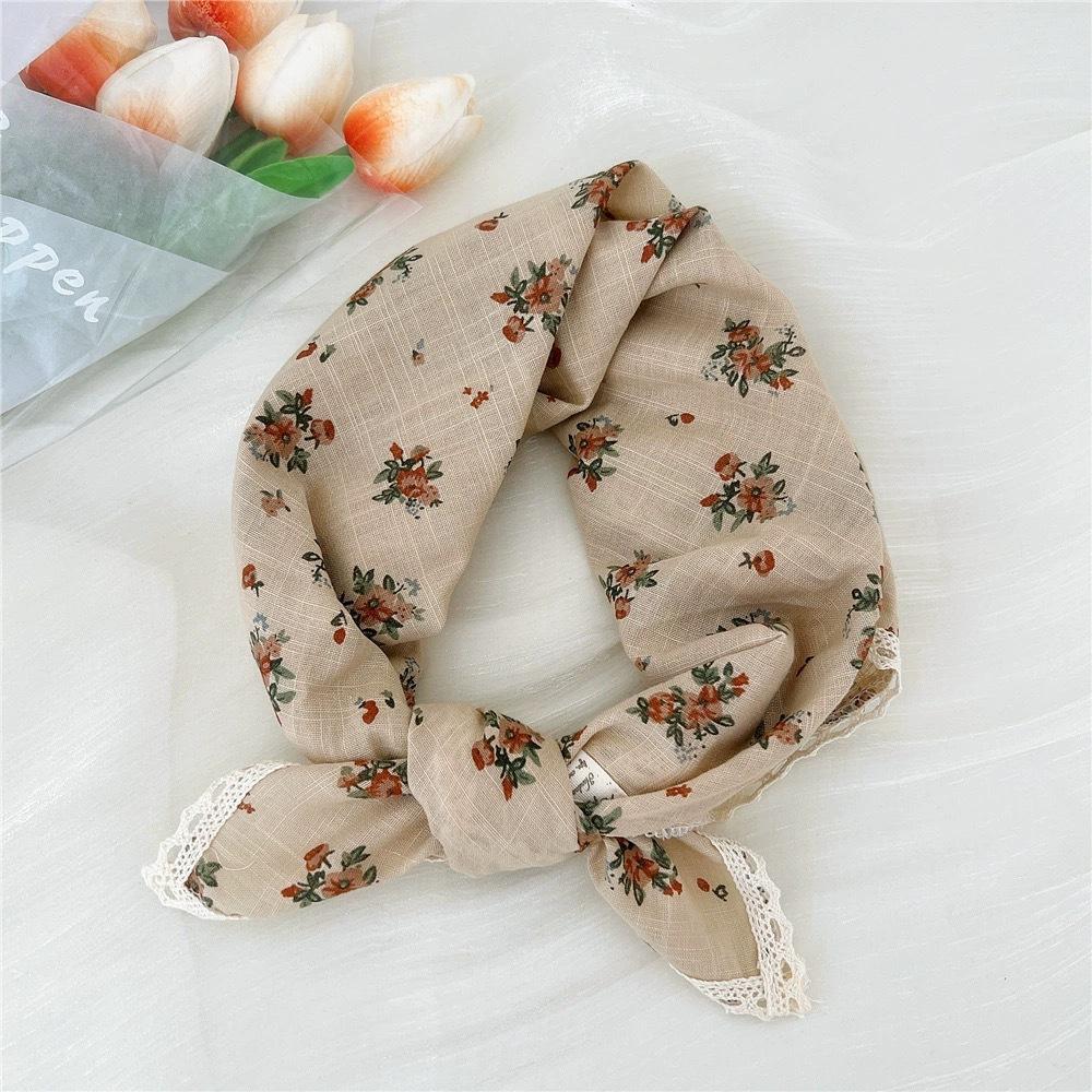 French retro cotton flower small scarf headband women's pure cotton thin bag head small scarf decorative square scarf headscarf