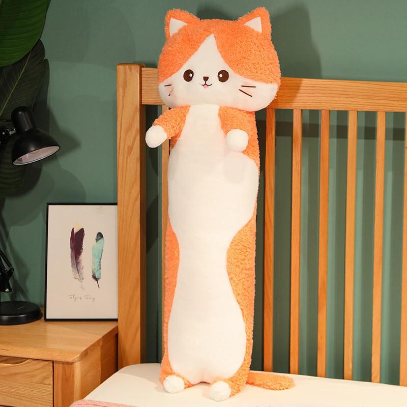 Kawaii Soft Long Cat Sleeping Office Pillow Plush Toys Stuffed Back Sofa Cushion Home Decor Christmas Gift Doll For Kids Girls