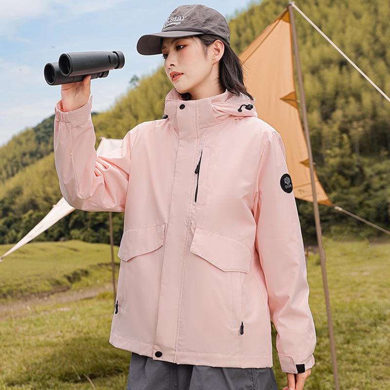 Spring and Autumn Men and Women's Hooded Outdoor Sports and Casual One Clothes Three-Wear Shock Clothes Loose Mountaineering Jacket Jacket