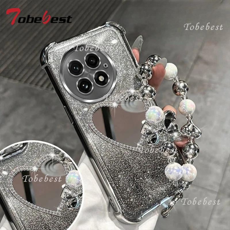 Glitter Plating Love Mirror Bracelet Case for Oneplus 13 13T 12 11 ACE 5 3 2 Pro Ultra Shockproof Silicone Cover