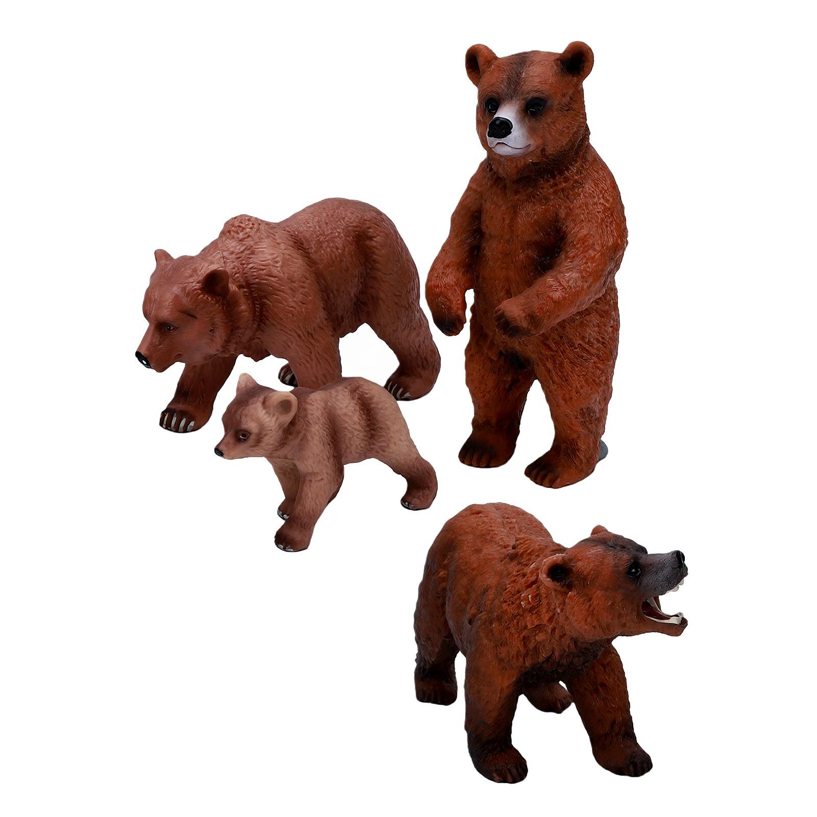 4pcs Realistic Bear Figurines Set Miniature PVC Grizzly Bear Wild Animal Figures for Home Office Display Collection 4