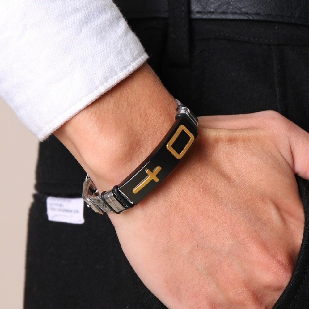 Stainless Steel Religious Bracelet Waterproof Fashion Bracelet Cross Bangles  Daily Use