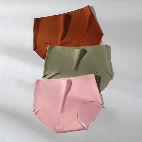 3/6 חלקים תחתונים חלקים לנשים כיסוי מלא תחתוני משי קרח מותניים בינוניים תחתונים רכים ונושמים