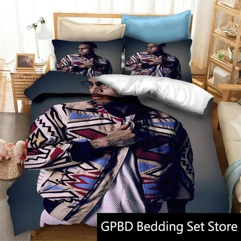 3D Druck Rapper Chris Brown Bettwäsche Set Doppel Twin King Bettbezug Bettdecke Kissenbezug Jungen Mädchen Erwachsene Schlafzimmer