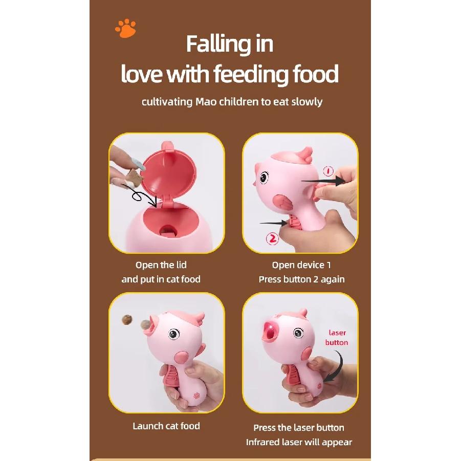 Portable Dual Function Treat Shooting Laser Teaser Slow Feed Cat Toy for Household Cats Indoor Play Cute Bird Shaped Handheld