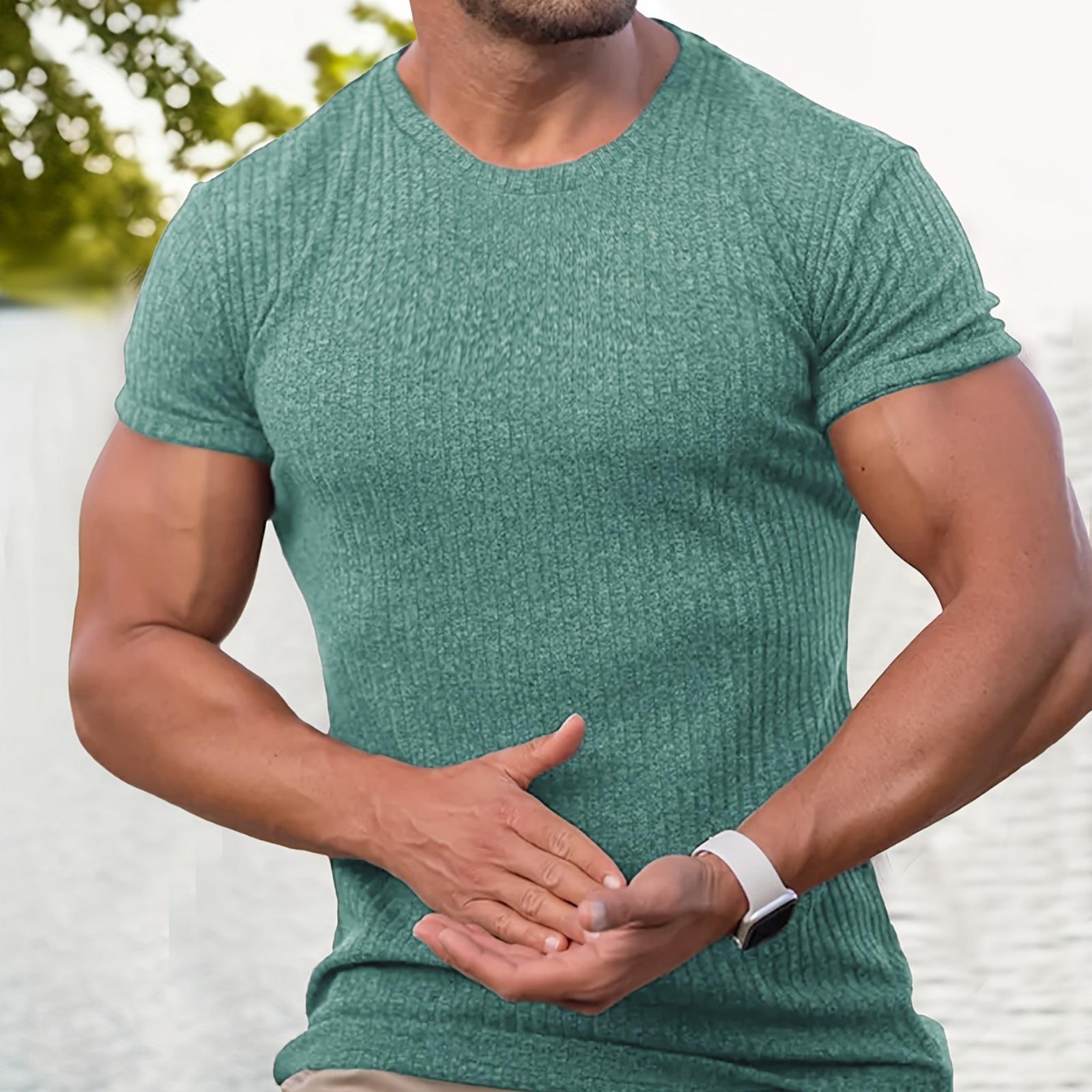 Men s Ribbed Knit Short,sleeve Casual ,color Basic Top XXXL