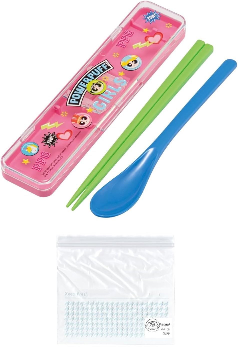 

Powerpuff Girls Chopsticks and Spoon Combo Set, 18cm, Bento Chopsticks Case, Made in Japan, Dishwasher Safe, Antibacterial (Combo Set, Freezer Bag)