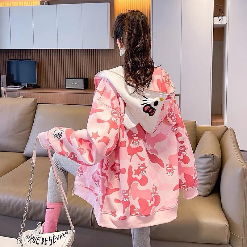 Felpa con Cappuccio e Zip Cartone Animato Hello Kitty per Donna e Uomo Abbigliamento Casual