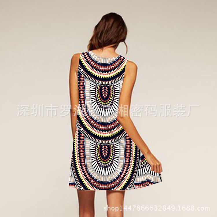 European and American Hot-selling New Digital Printing Round Neck Big Pendulum Loose Off-the-shoulder Medium and Long Vest Sleeveless Dress
