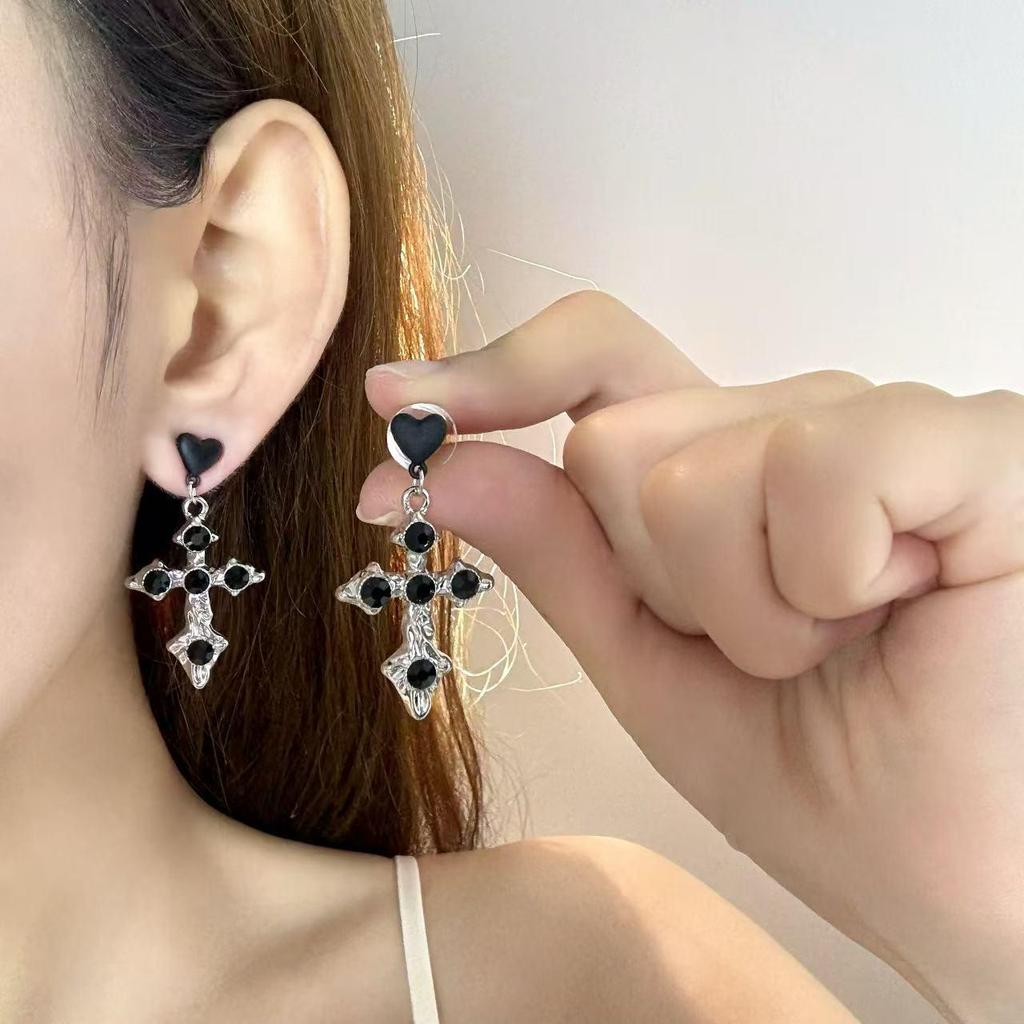 Vintage Heart and Cross Earrings: Chic European-American Style for Women