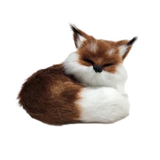 Simulated Fox Model Realistic Artificial Fur Sleeping Fox Figurine Mini Animal Statue Home Office Decoration Ornament Animal Lovers Gift